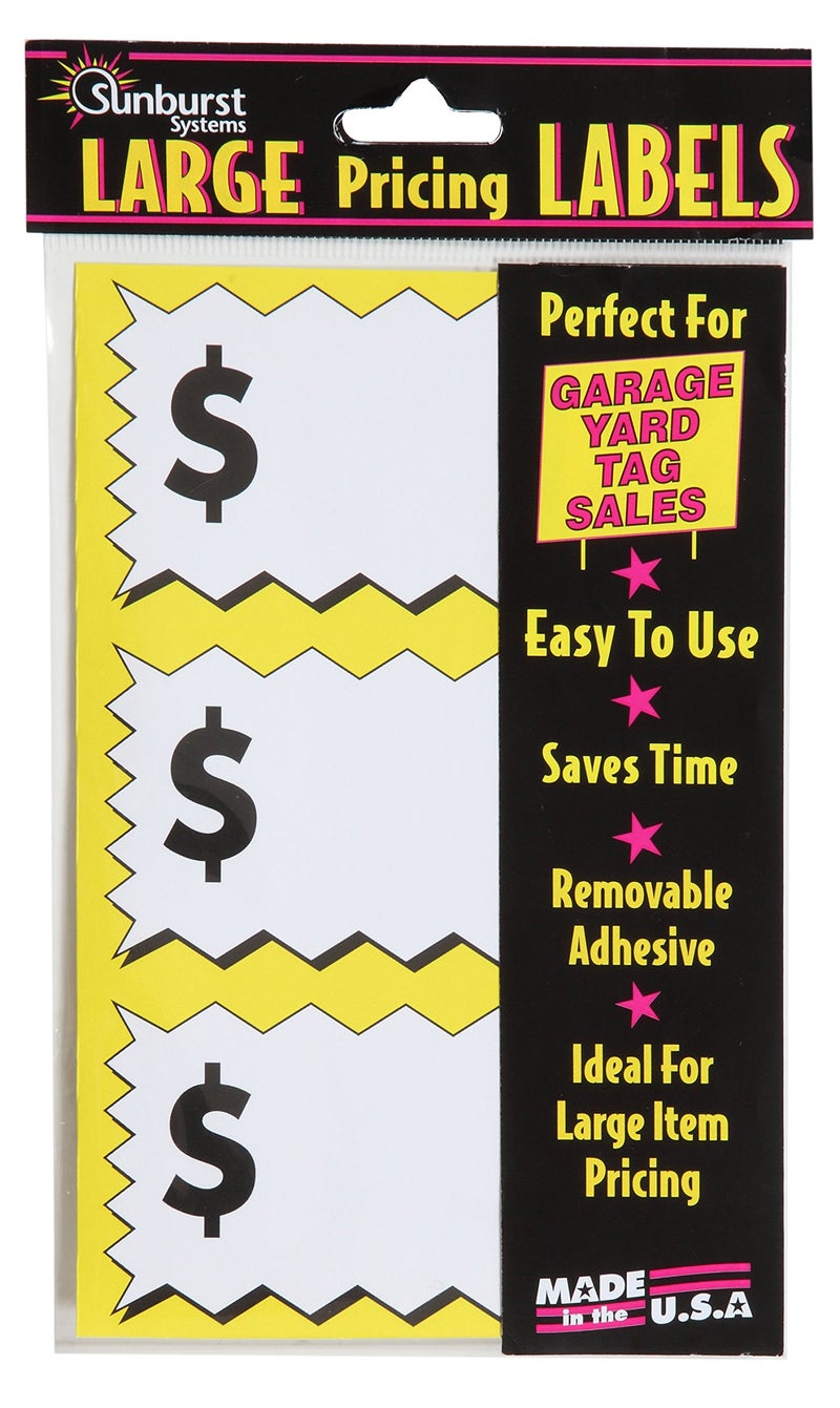 Sunburst Systems 7071 Large Item Pricing Stickers, 75 Count, with Space to Write Pricing, 4"" x 2.25"", Yellow and White - Image 1